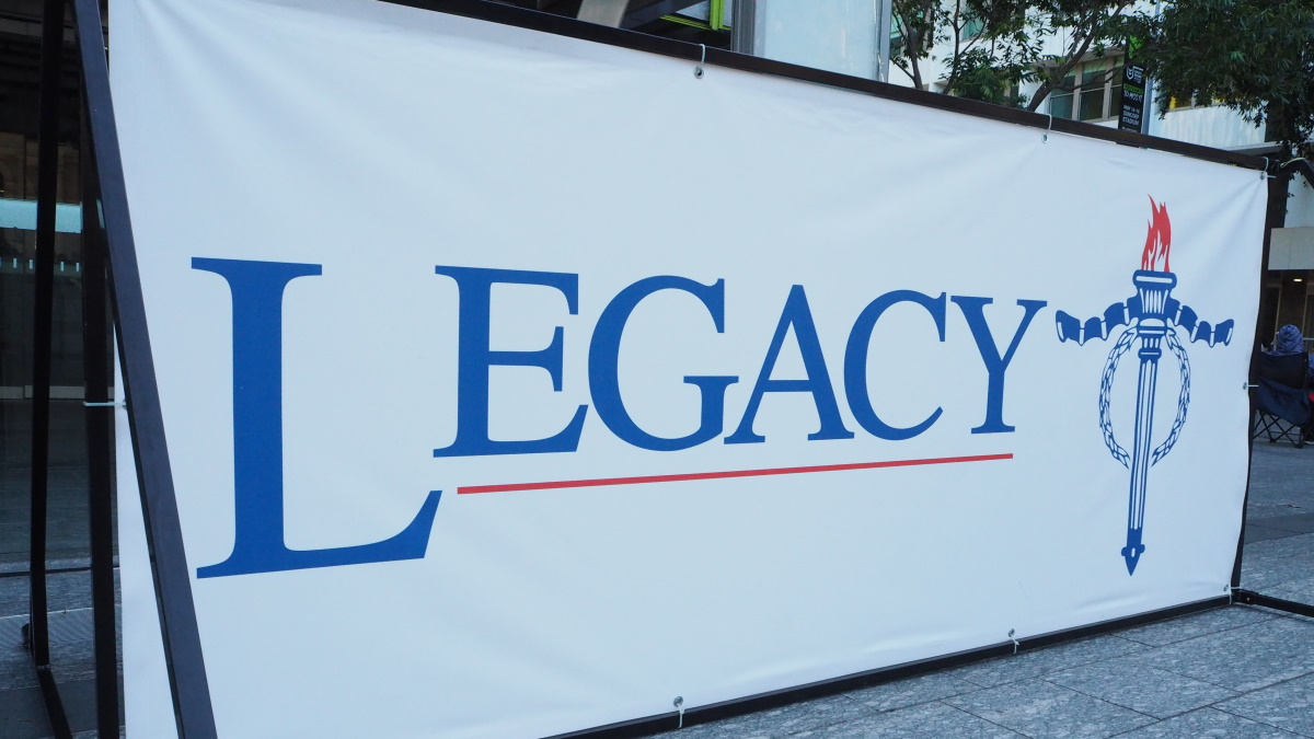 Legacy banner at Anzac Day 2021 parade in Brisbane