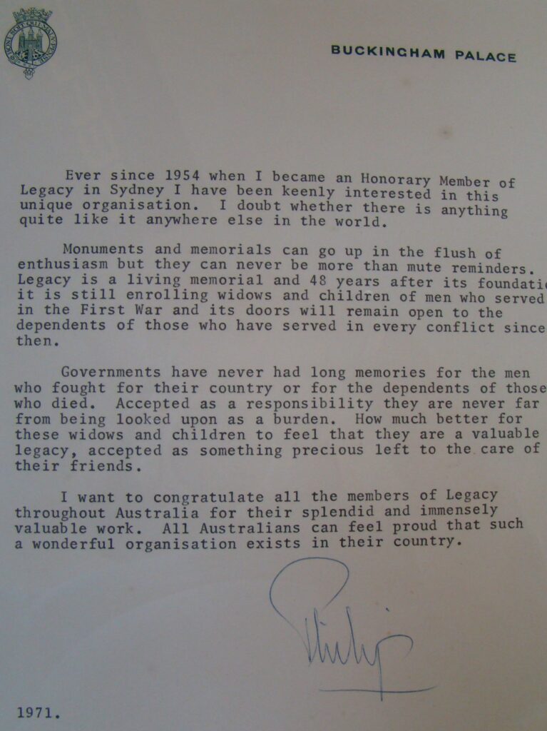 Prince Philip's letter to Sydney Legacy